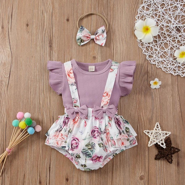 3PCS Lovely Solid Floral Printed Baby Set - MomyMall Purple / 0-3 Months