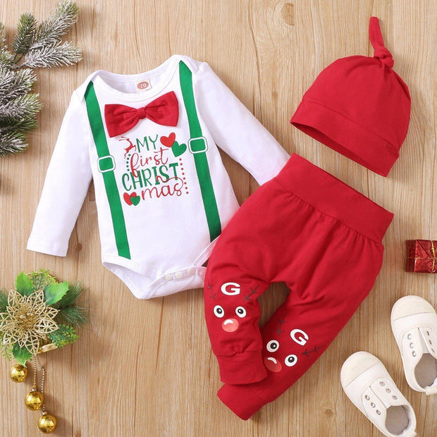 3PCS My 1st Christmas Printed Baby Set - MomyMall 0-3 Months / White