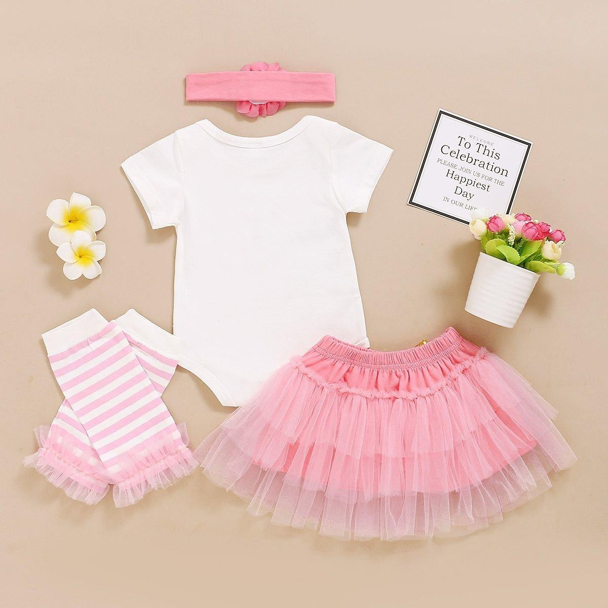 4PCS Letter Printed Romper With Pompous Skirt Baby Set