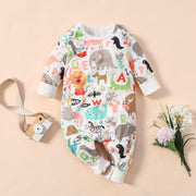 Sweet Animal Paradise Printed Baby Jumpsuit - MomyMall White / 0-3 Months