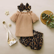 3PCS Solid Color Leopard Printed Baby Set