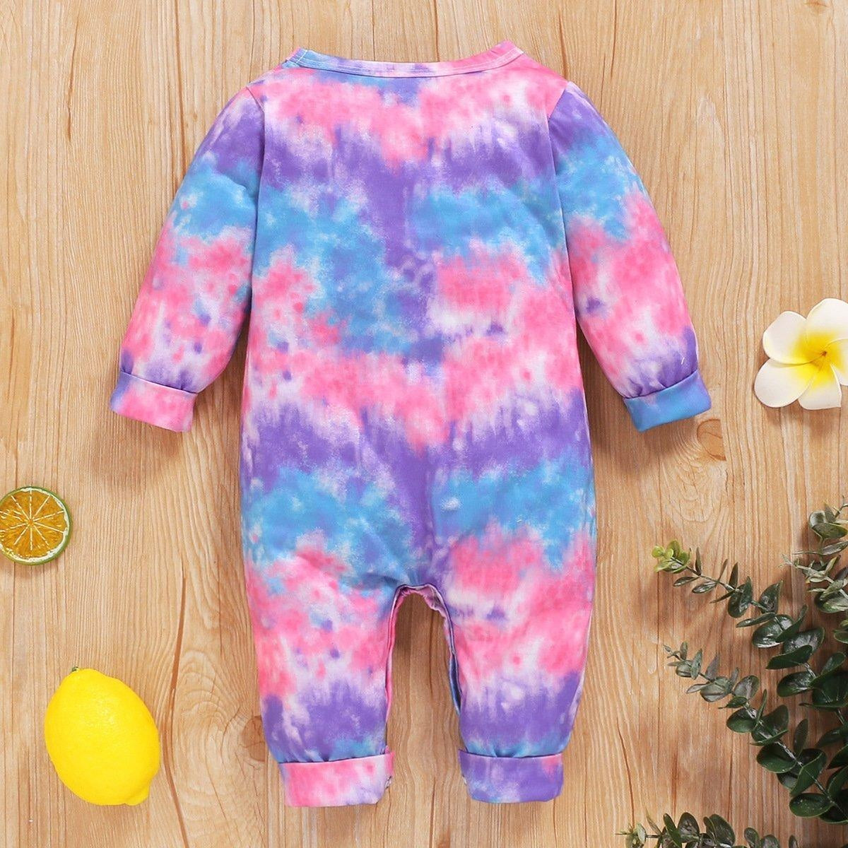 Lovely Tie-dyed Printed Long-sleeve Baby Jumpsuit