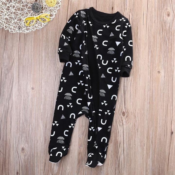 Geometric Printed Baby Zipper Jumpsuit - MomyMall