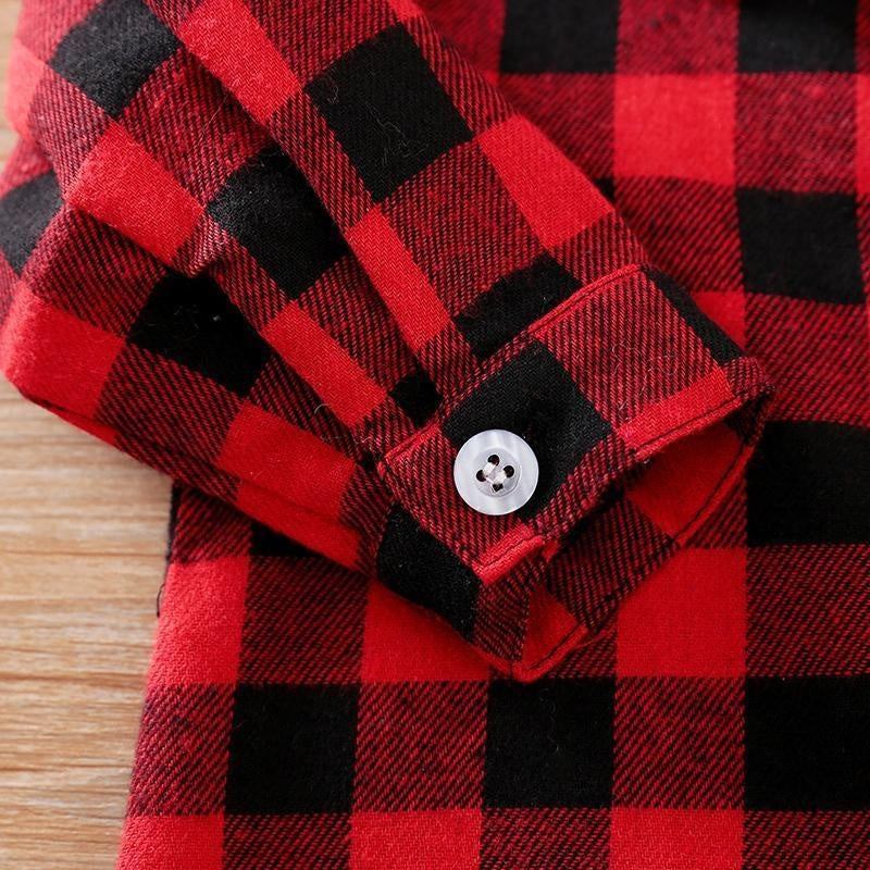 Baby Classic Plaid Polo Collar Jumpsuit