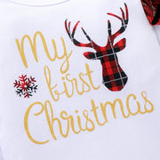 3PCS My First Christmas Letter Plaid Print Baby Romper Set - MomyMall