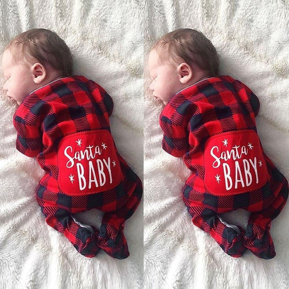 Cute Santa Baby Plaid Printed Baby Jumpsuit - MomyMall Red / 0-3 Months