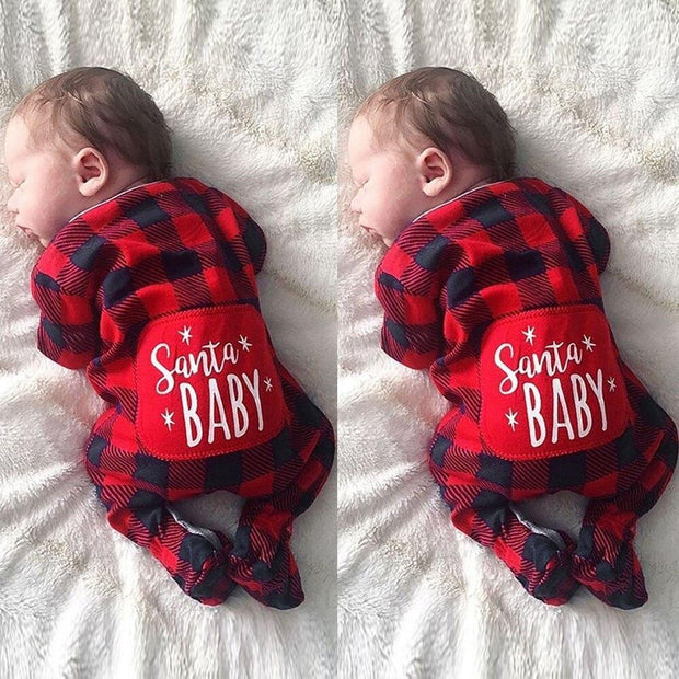 Cute Santa Baby Plaid Printed Baby Jumpsuit - MomyMall Red / 0-3 Months