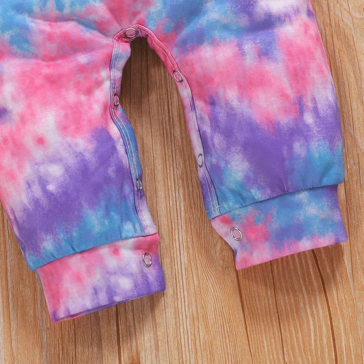 Lovely Tie-dyed Printed Long-sleeve Baby Jumpsuit