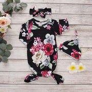 NewBorn Floral Print Pajamas with Headband - MomyMall