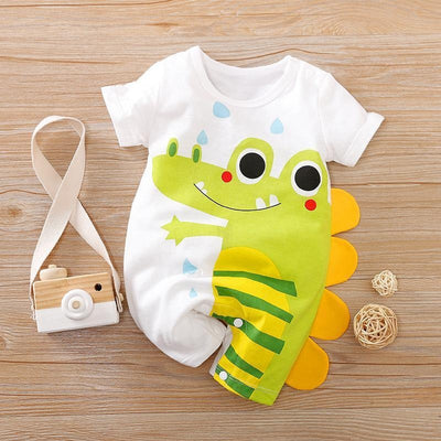 Lovely Cartoon Crocodile Printed Baby Romper - MomyMall White / 0-3 Months