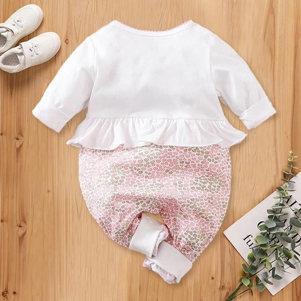 Lovely Three Animals Printed Fold Edge Long-sleeve Baby Girl Jumpsuit - MomyMall