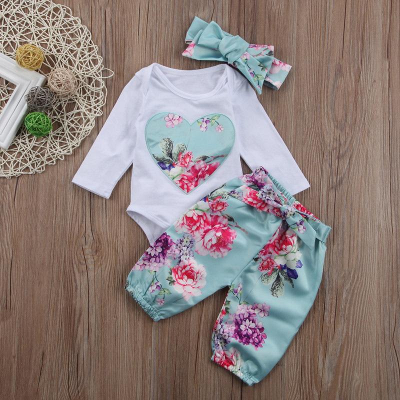 Baby Girl Love Embroidery Large Flower Long-sleeved 3 Pcs Set