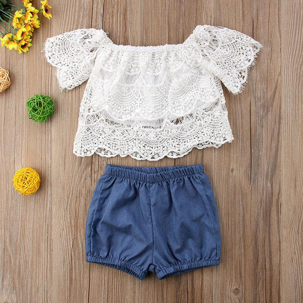 Girls Summer Lace Top Denim 3 Pcs Set Popular Suit - MomyMall