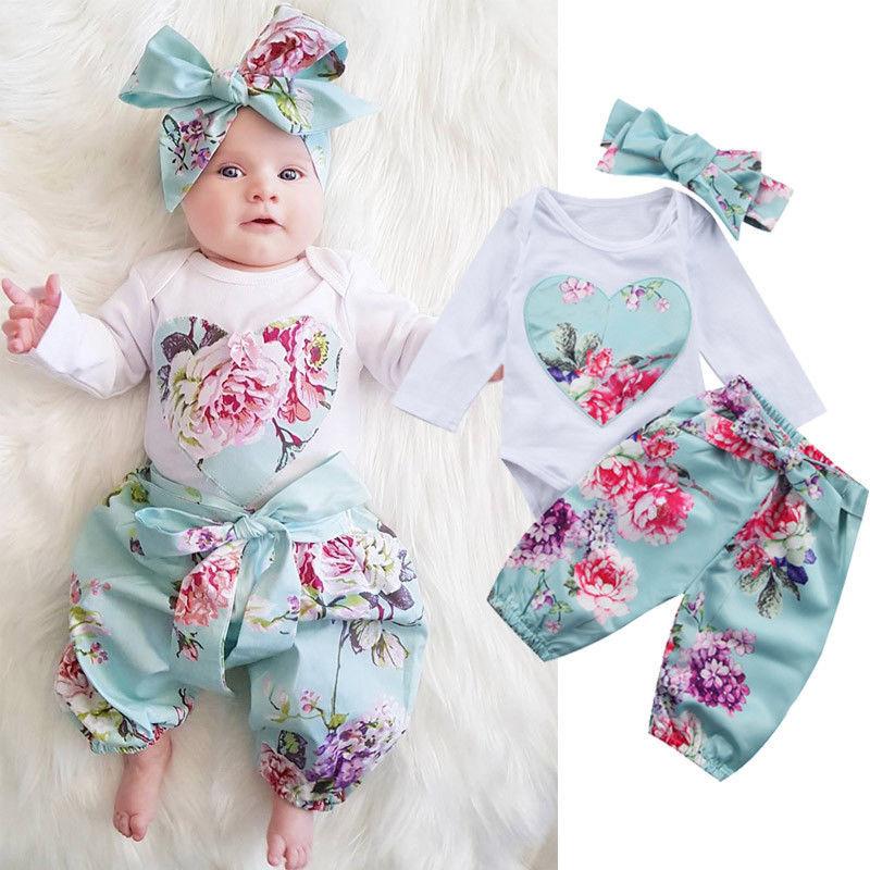 Baby Girl Love Embroidery Large Flower Long-sleeved 3 Pcs Set