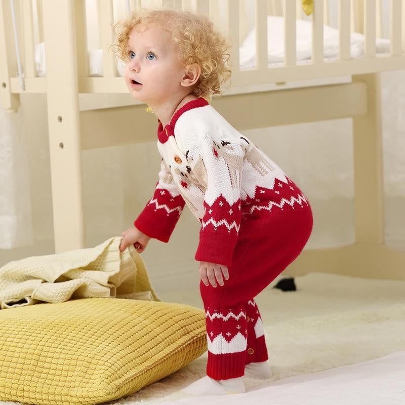 Ins Baby Hot Elk Bodysuit Christmas Autumn Sweater Jumpsuits - MomyMall