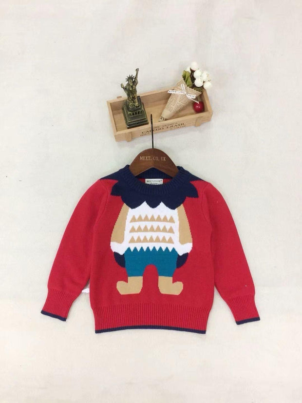 Kids Boy Girl Sweater Spring Autumn Christmas Lion Collar Knitwear - MomyMall Red / 80cm：6-12months