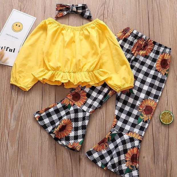 3PCS Sunflowers Plaid Printed Baby Set - MomyMall