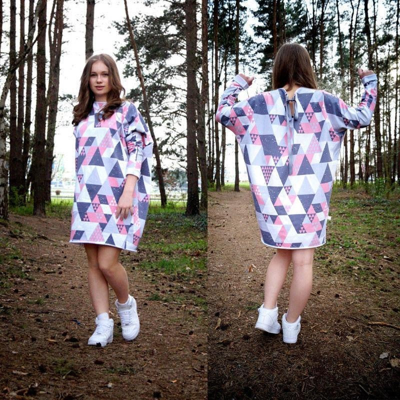 Parent Child Geometric Printing Mother Daughter Long Sleeve Dress - MomyMall