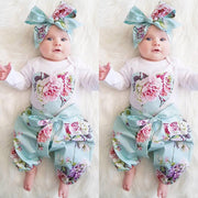 Baby Girl Love Embroidery Large Flower Long-sleeved 3 Pcs Set