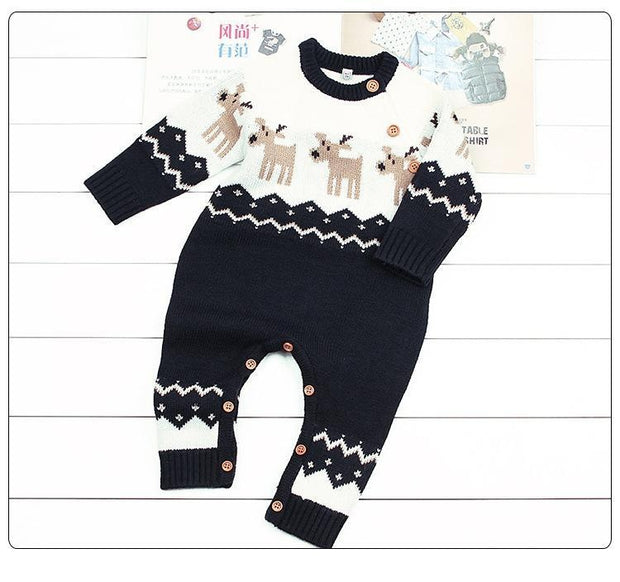 Ins Baby Hot Elk Bodysuit Christmas Autumn Sweater Jumpsuits - MomyMall