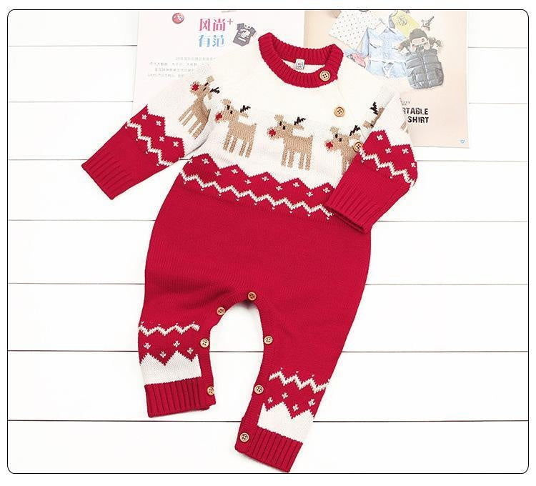 Ins Baby Hot Elk Bodysuit Christmas Autumn Sweater Jumpsuits - MomyMall