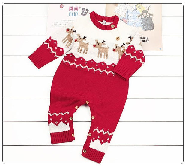 Ins Baby Hot Elk Bodysuit Christmas Autumn Sweater Jumpsuits - MomyMall