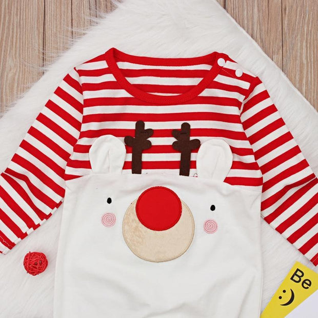 Baby Girl Cute Christmas Striped Elk Romper Jumpsuits