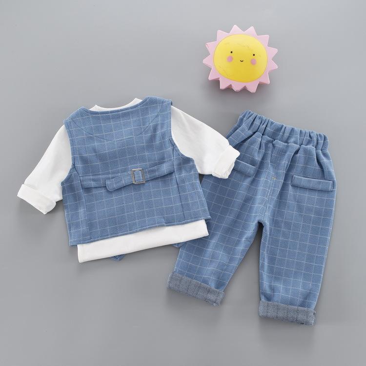 Kid Boy Plaid Gentleman Cute 3 Pcs - MomyMall