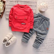 Boy Baby Round Neck Big Pocket Tide Casual Suits 2 Pcs set - MomyMall Red / 9-12month