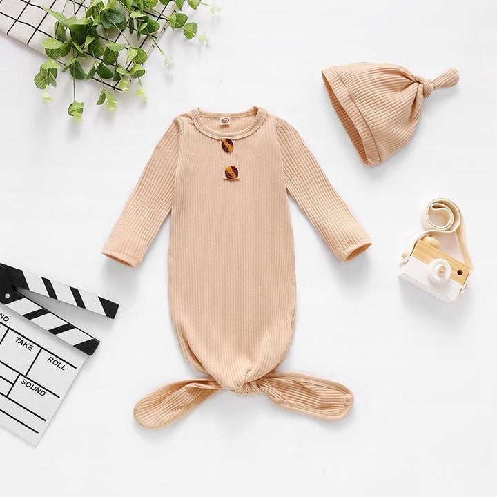 NewBorn Baby Sleeping Bag Solid Pajamas And Hat - MomyMall Beige / 0-6 Months