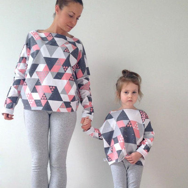 Parent Child Geometric Printing Mother Daughter Long Sleeve Dress - MomyMall Short style / S
