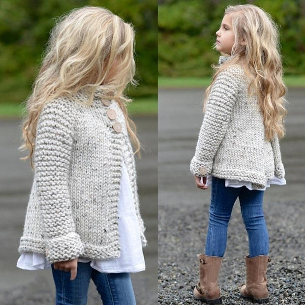 Spring Kids Girl Jacket Long-sleeved Tuxedo Knitted Sweater Coats - MomyMall White / 90cm：1-2years