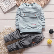 Boy Baby Round Neck Big Pocket Tide Casual Suits 2 Pcs set - MomyMall light blue / 9-12month
