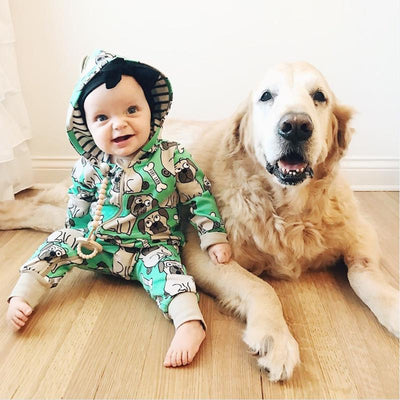 Baby New Fashion Doggie Creeper Zipper Jumpsuit Romper - MomyMall green / 70cm:3-6months