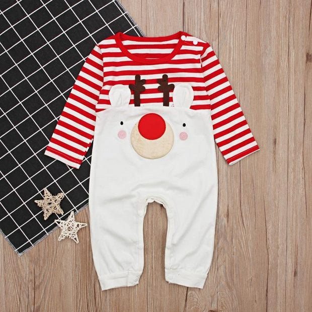 Baby Girl Cute Christmas Striped Elk Romper Jumpsuits