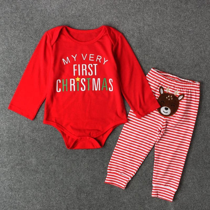 Kids Baby Spring Autumn Christmas Long-sleeved Romper Jumpsuit 2 Pcs - MomyMall style2 / 70cm:3-6months