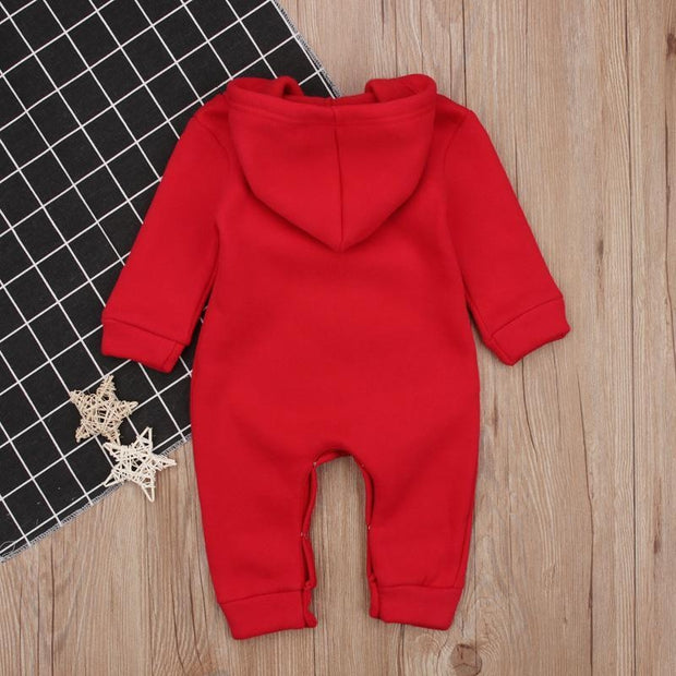 Kids Baby Christmas Elk Plus Velvet Hooded Jumpsuit