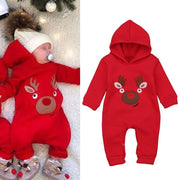 Kids Baby Christmas Elk Plus Velvet Hooded Jumpsuit