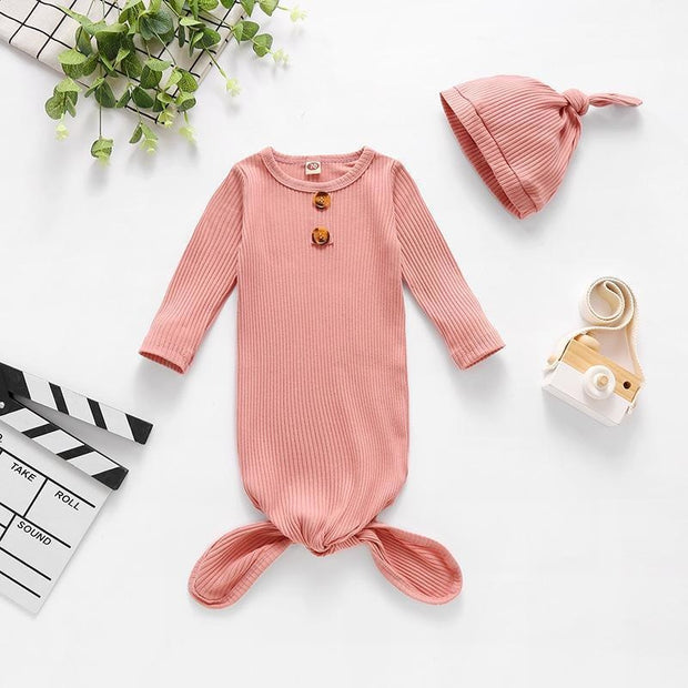 NewBorn Baby Sleeping Bag Solid Pajamas And Hat - MomyMall Pink / 0-6 Months