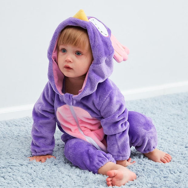 Baby Girl Animal Romper Warm Winter Pajamas - MomyMall Purple / 6-12 Months