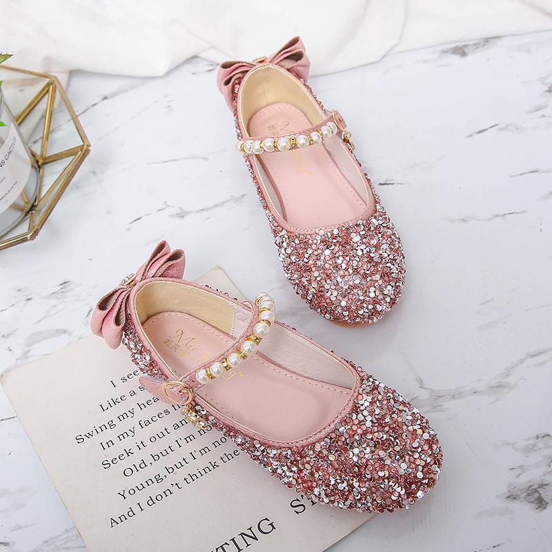 Kid Girl Princess Shoes Girl Flat Shoes Crystal Leather Shoes