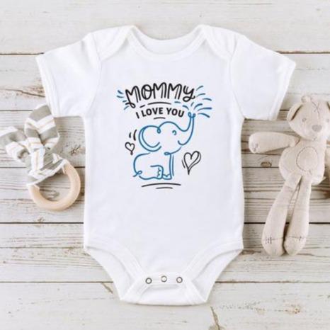 Mommy I Love You Elephant Printed Baby Romper