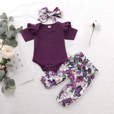 3PCS Lovely Solid Floral Printed Baby Set