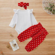 3PCS Newborn Baby Girl Heart-shaped Printed Long Sleeve Romper With Red Polka Dot Pants Set - MomyMall