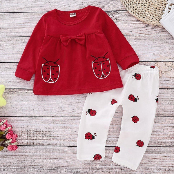Cute Allover Ladybug Printed Top with Pants Set - MomyMall Red / 3-6 Months