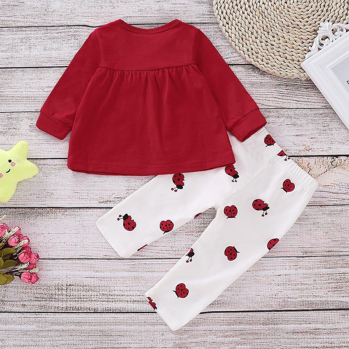 Cute Allover Ladybug Printed Top with Pants Set - MomyMall