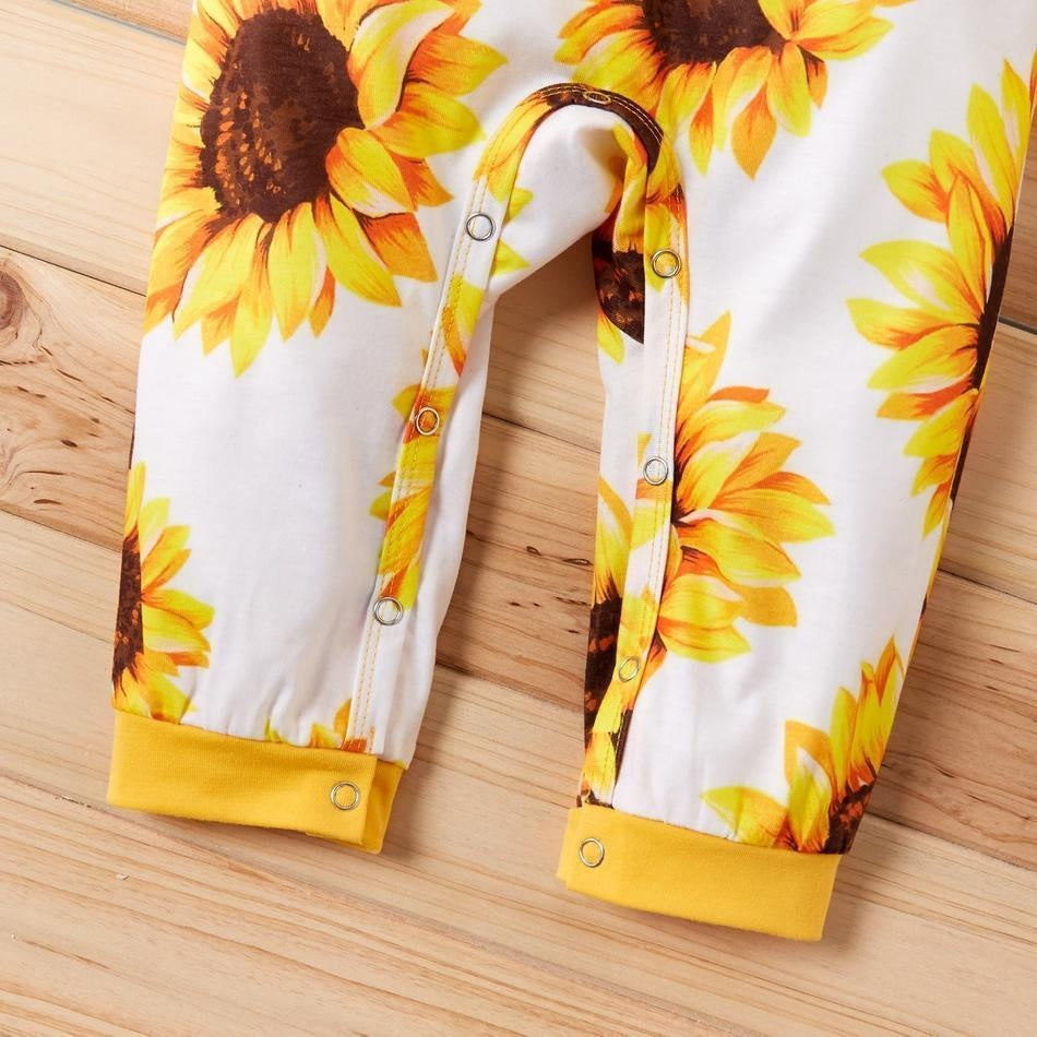 2PCS Cute Sunflower Allover Baby Jumpsuit