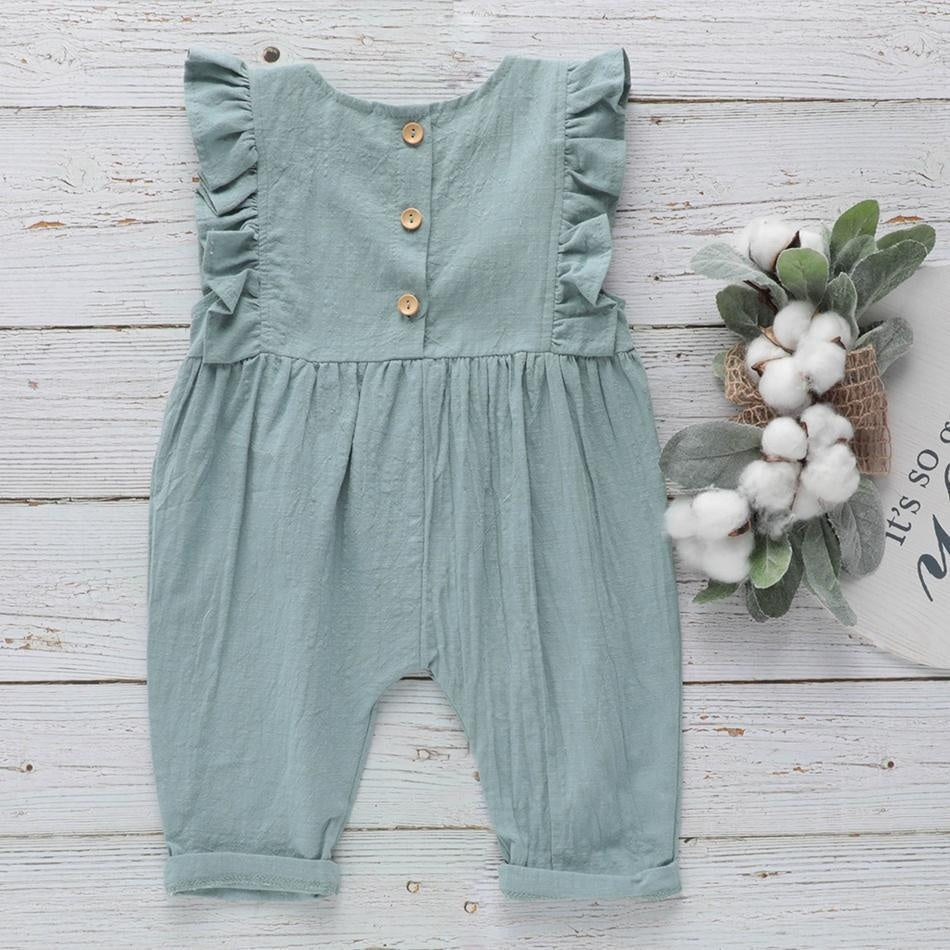 Baby Linen Ruffled Overalls Jumpsuit - MomyMall Light Blue / 3-6 Months