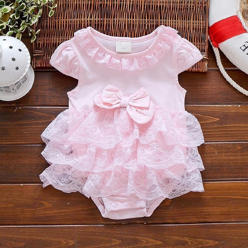 Bowknot Ruffled Layered Lace Bodysuit - MomyMall 0-3 Months / Pink