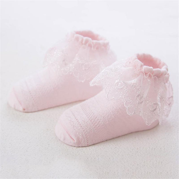 Baby Girl Lace Ruffle Socks - MomyMall 6-12Months / Pink